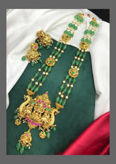 Jadau Emerald Beads Long Haram With Nakshi Pendant - PB0074